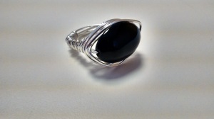 Silver Plated Copper Wire Ring with Onyx